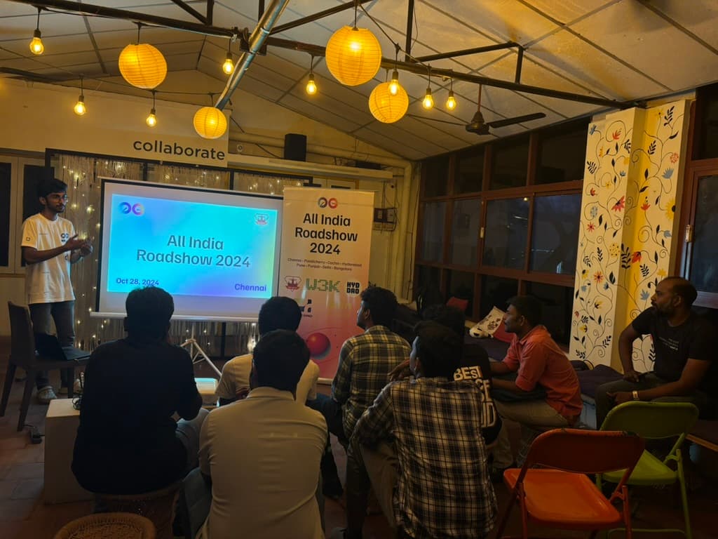Gathin T speaking at 0G Roadshow - Chennai - Devcon Developer Challenge